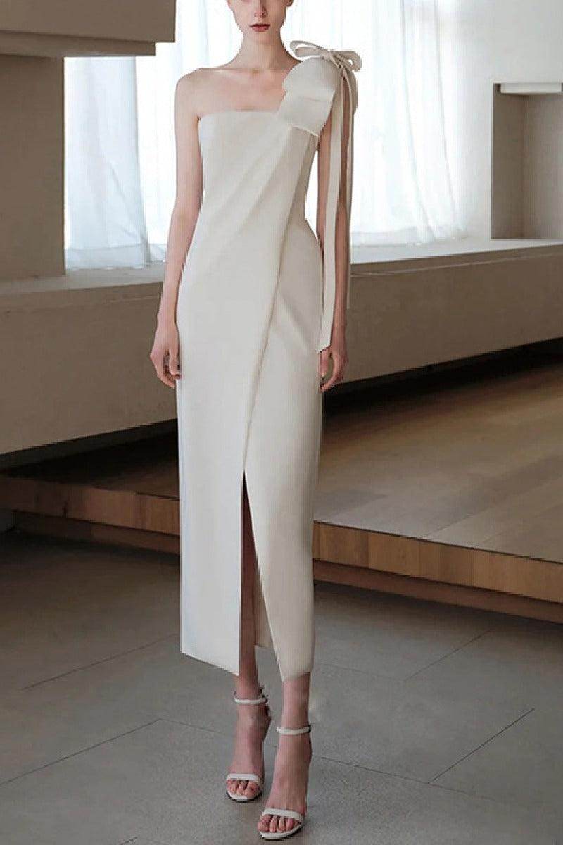 Sheath-Column Ankle Length Elastic Cloth Wedding Dress 677827346517 - COCOMELODY